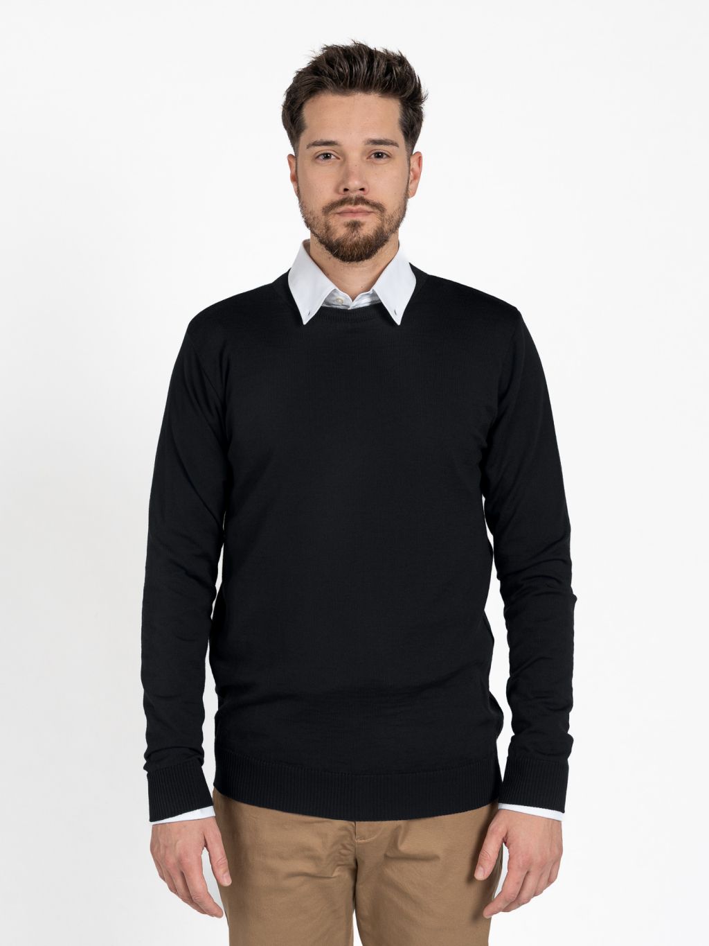 Pánský prodloužený merino svetr Light v černé barvě